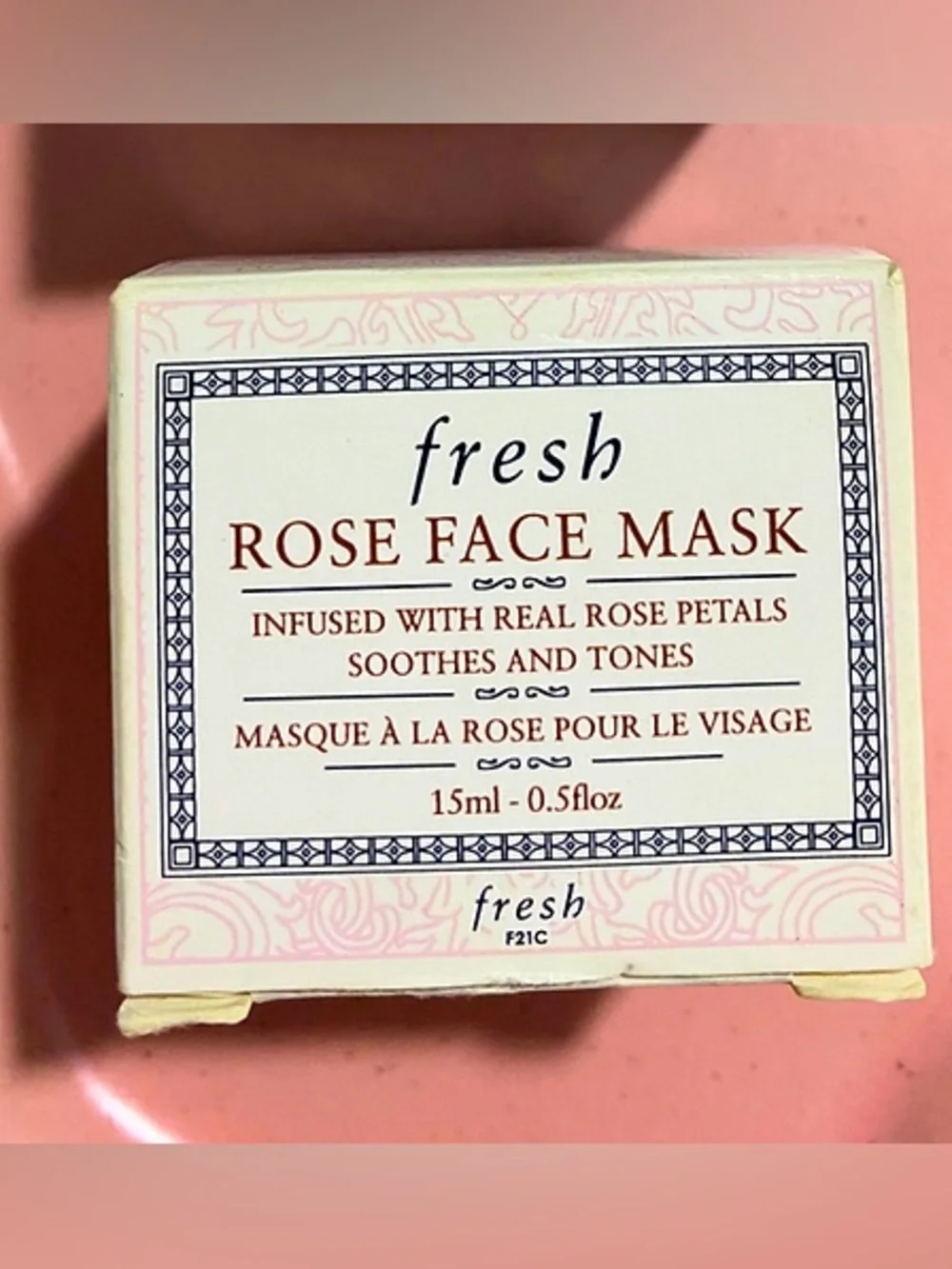 FRESH NIB ROSE FACE MASK INFUSED W/  REAL ROSE PETALS - TRAVEL SZ 15ML
